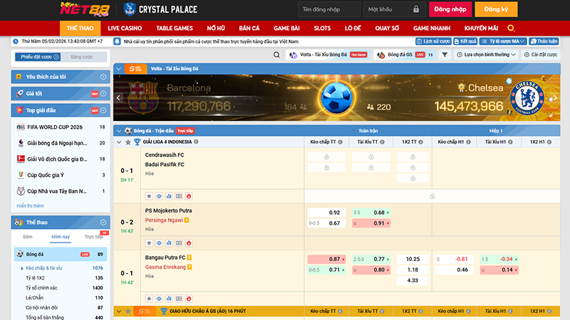 Bảng kèo Odds cạnh tranh cực cao tại nhà cái uy tín NET88