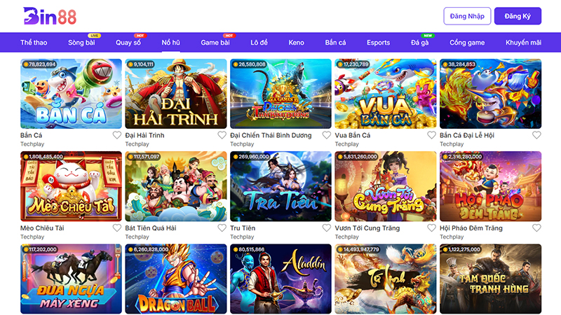 Sảnh nổ hũ Jackpot xanh chín tại nhà cái uy tín BIN88